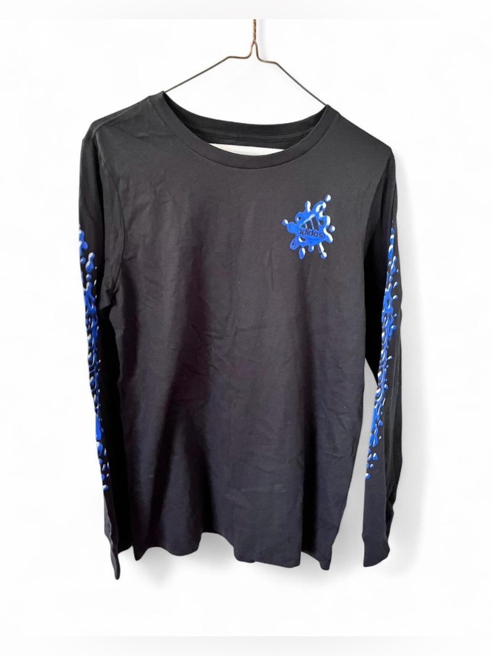 adidas Black Tee with Light Blue Logo Long Sleeved 100% Cotton